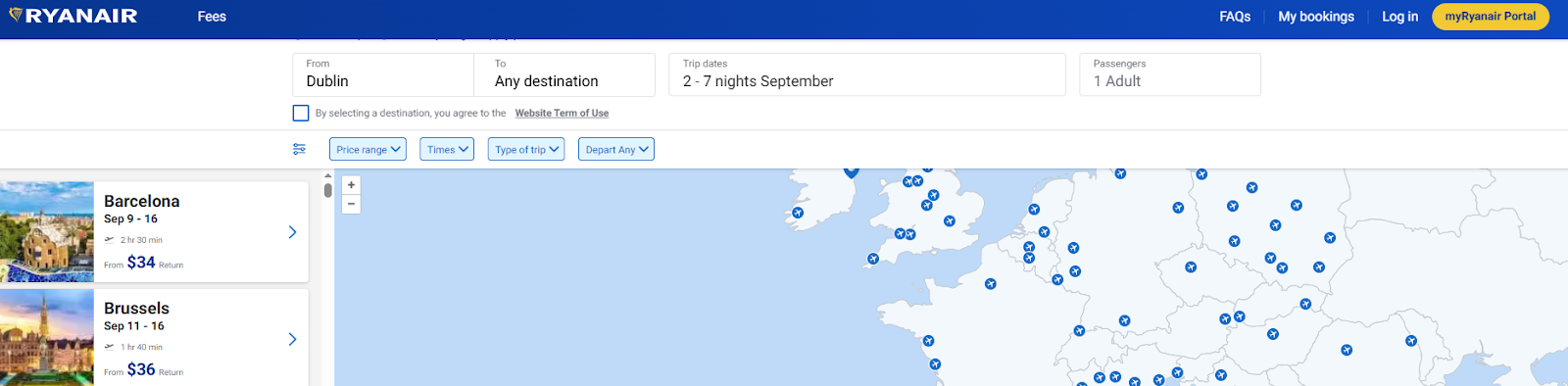 Use Ryanair’s Fare Finder Tool